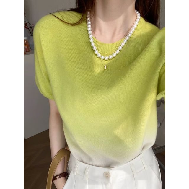 Crew Top Knit Gradient Neck Short-Sleeve