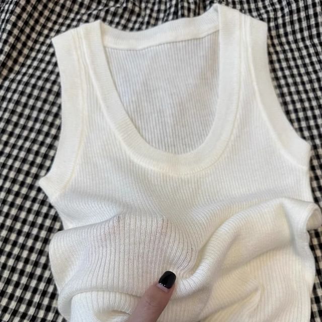 Scoop Plain Top Tank Knit Neck