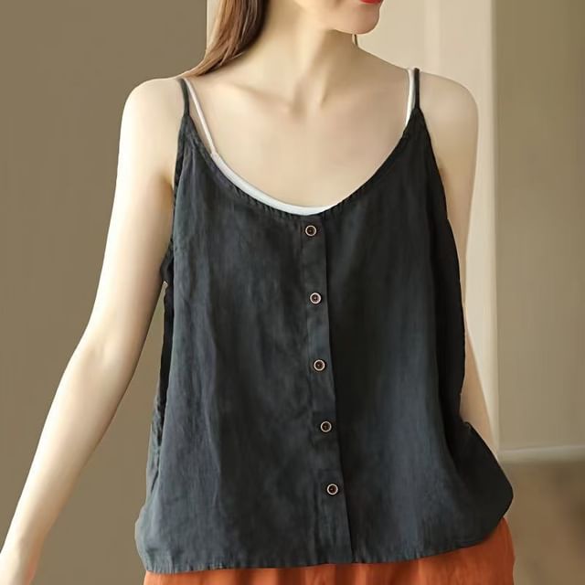 Scoop Neck Buttoned Camisole Top Plain