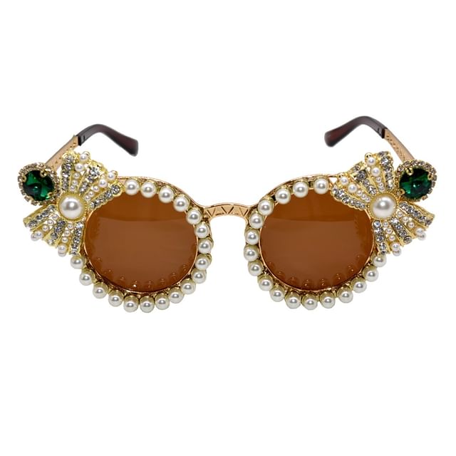 Faux Sunglasses Cat Eye Pearl Rhinestone