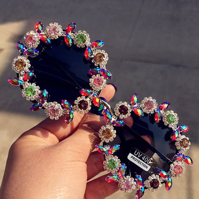 Rhinestone Floral Sunglasses