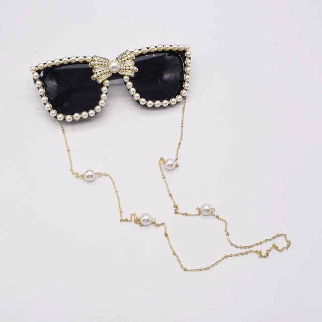 Faux Sunglasses Cat Eye Pearl Rhinestone