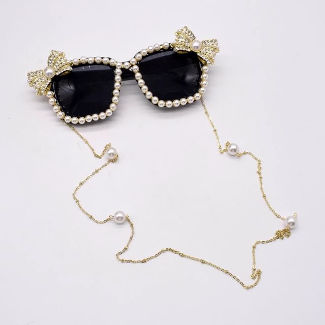 Faux Sunglasses Cat Eye Pearl Rhinestone
