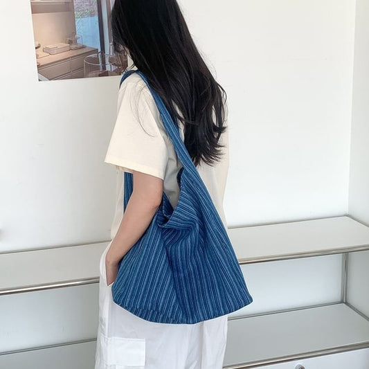 Striped Denim Shoulder Bag