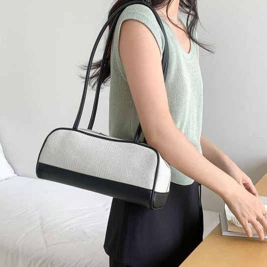 Canvas Contrast Bottom Shoulder Bag