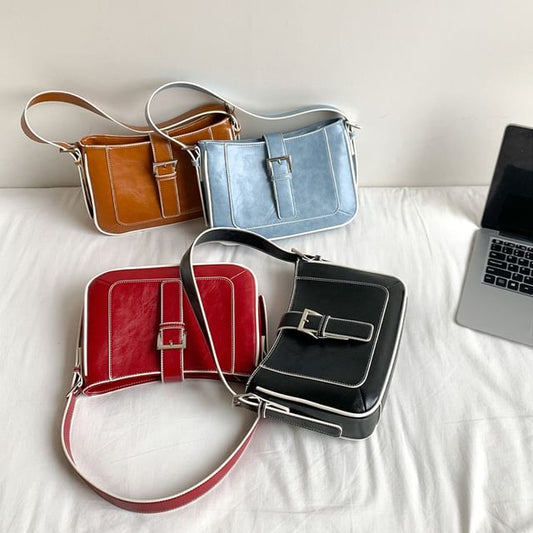 Faux Leather Buckled Shoulder Bag