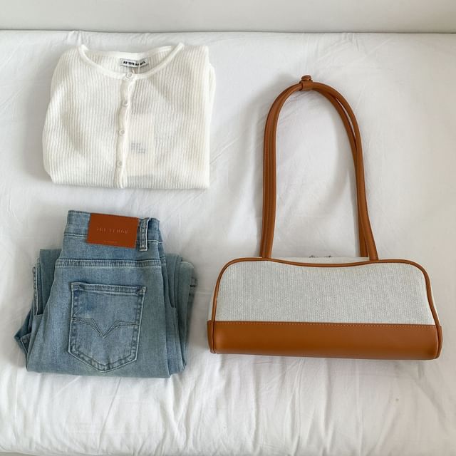 Canvas Contrast Bottom Shoulder Bag
