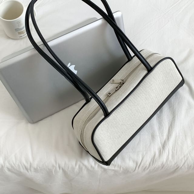 Canvas Contrast Bottom Shoulder Bag