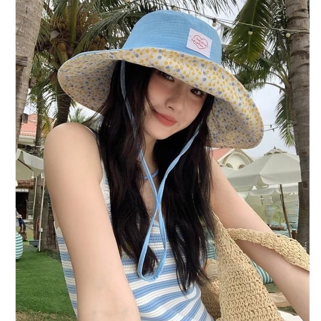 Heart Hat Applique Floral Print Sun