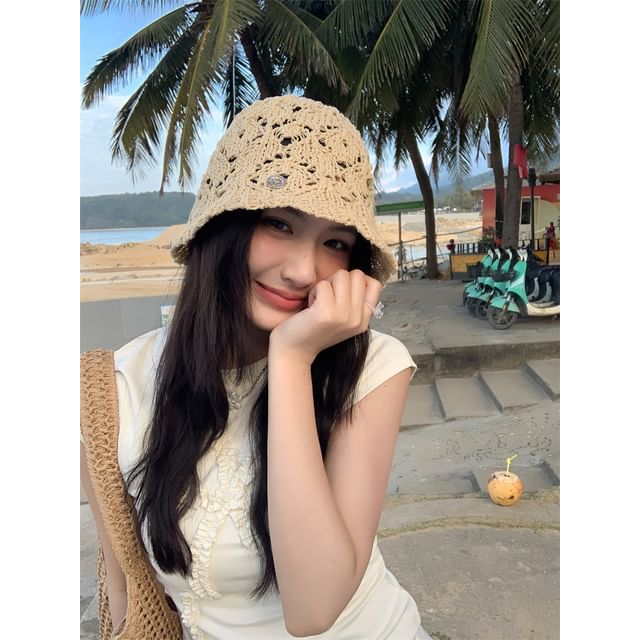 Bucket Hat Crochet Straw