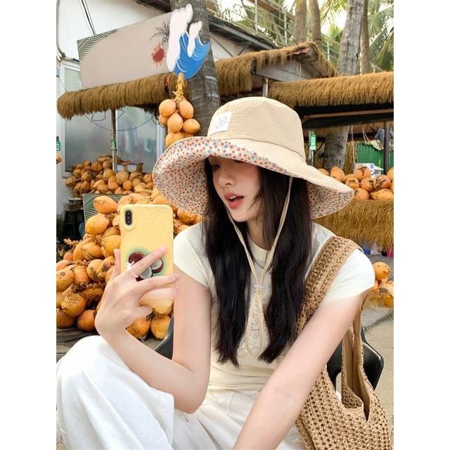 Heart Hat Applique Floral Print Sun