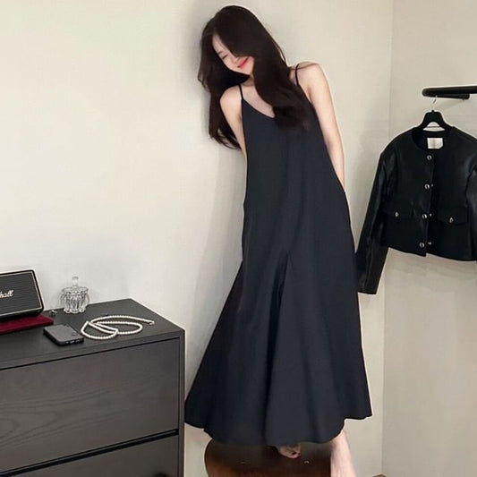 V-Neck Sleeveless Plain A-Line Maxi Dress