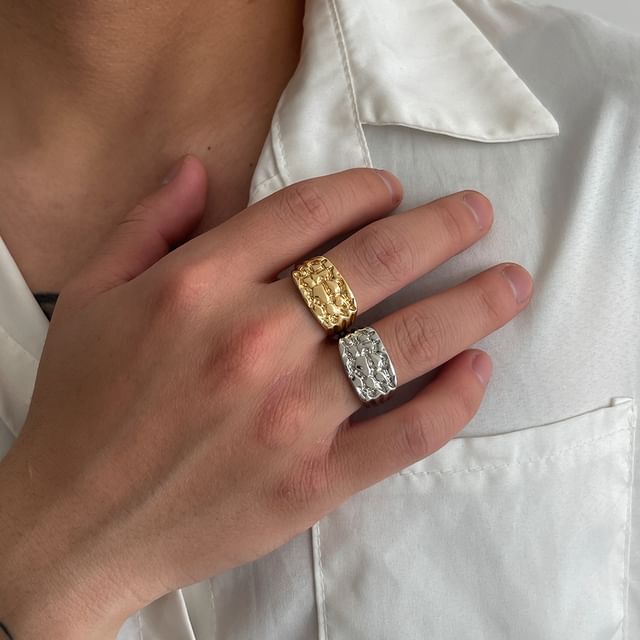 Textured Signet Open Ring