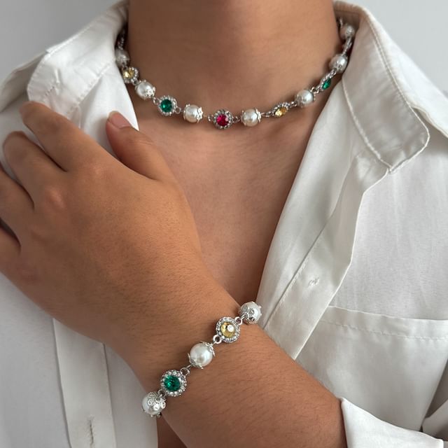Rhinestone Faux Pearl Necklace