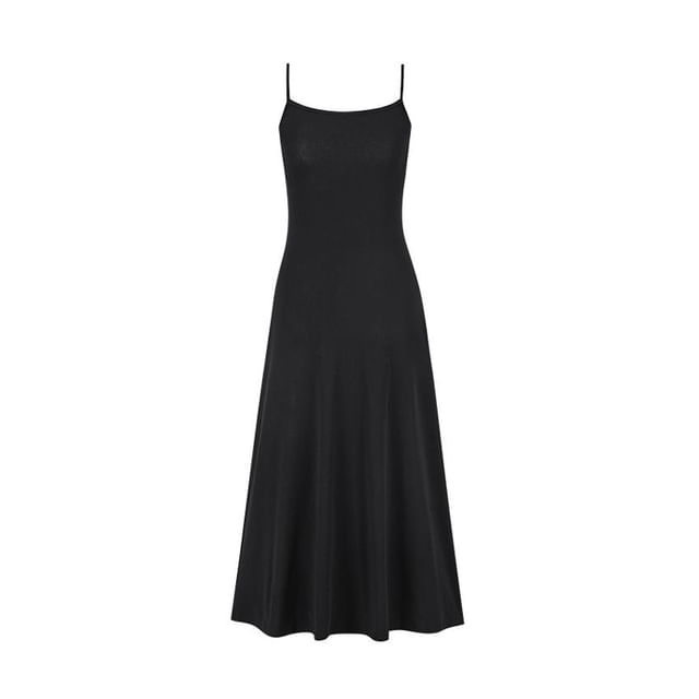 Scoop Neck Spaghetti Strap Plain A-Line Maxi Dress