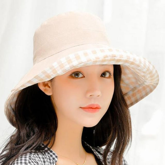Plaid Plain Double Side Sun Hat