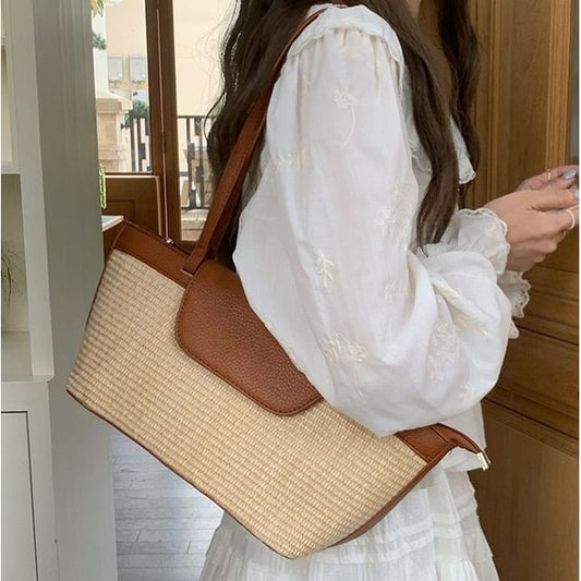 Straw Flap Shoulder Bag