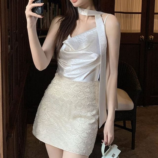 Plain Cowl Camisole Top Strap Spaghetti Neck