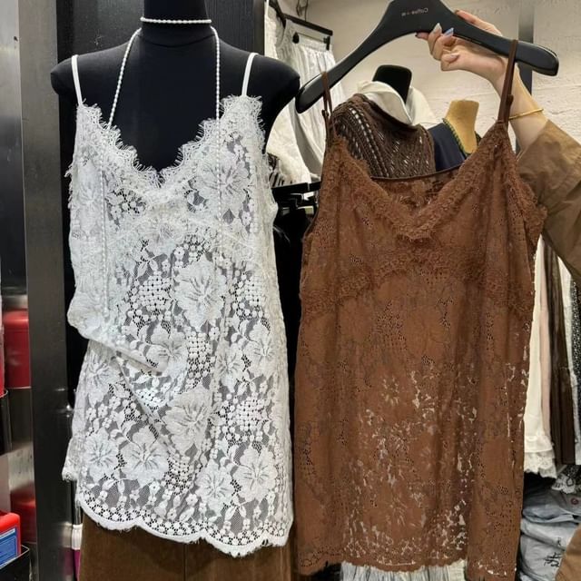 Cami Plain Lace V-Neck Spaghetti Top Strap