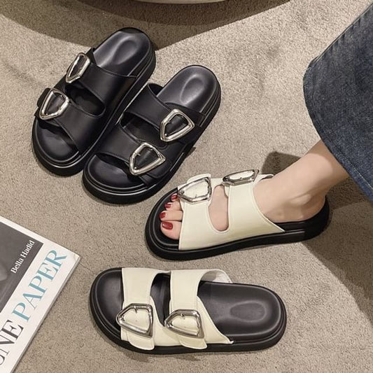 Buckled Platform Sandals Slide