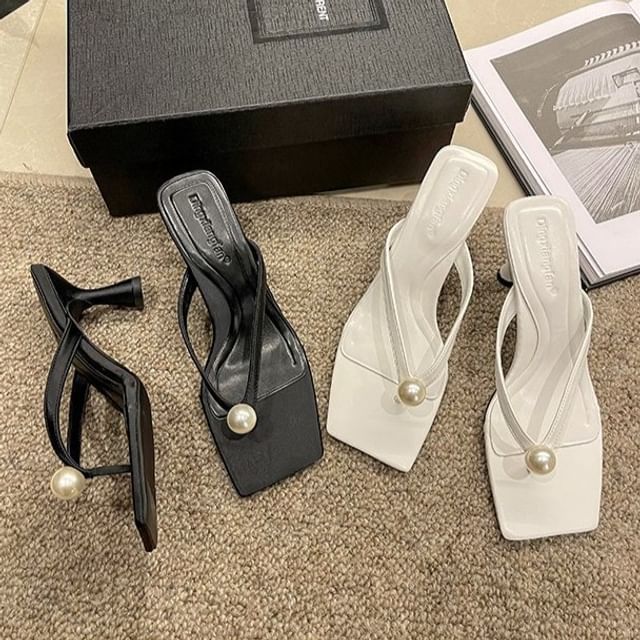 Flip-Flops Kitten Heel Faux Pearl