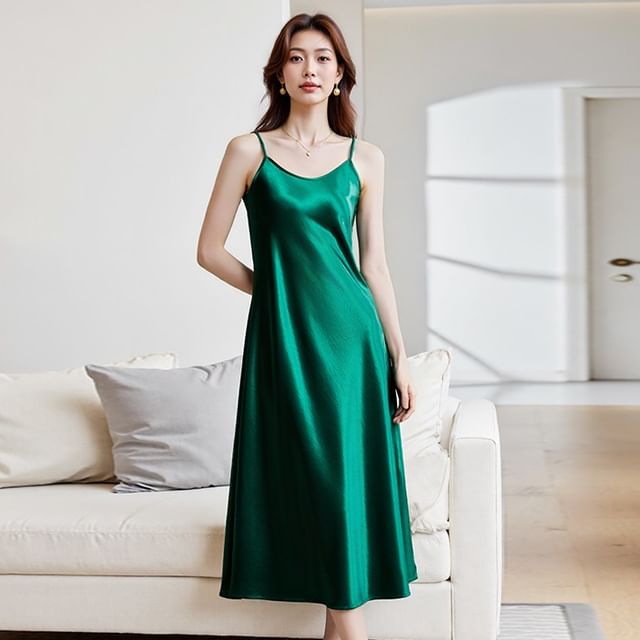 Scoop Neck Spaghetti Strap Plain Maxi Dress