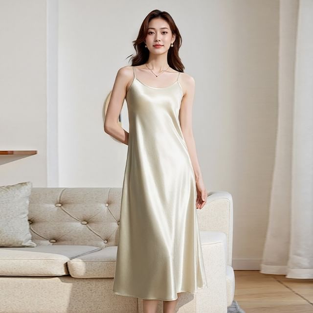 Scoop Neck Spaghetti Strap Plain Maxi Dress