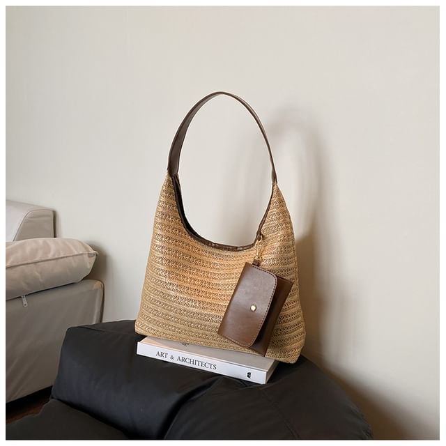Set: Faux Leather Shoulder Bag + Key Pouch