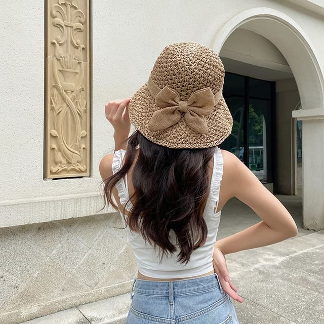 Bow Straw Bucket Hat