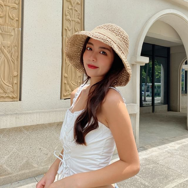 Bow Straw Bucket Hat