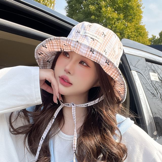 Plaid Bow Print Bucket Hat