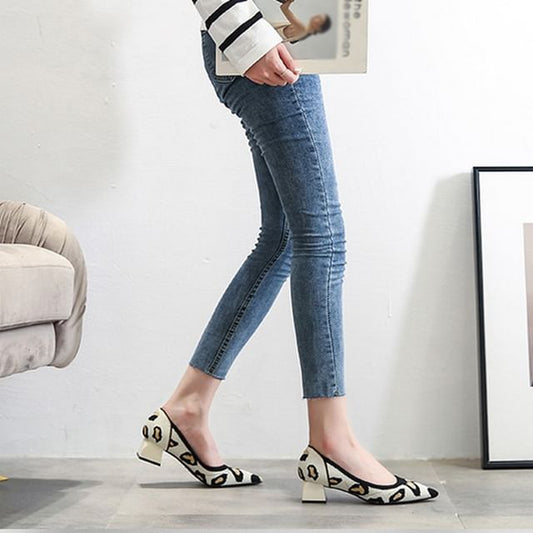 Pumps Striped Chunky Heel Pointed