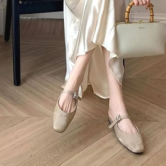 Mules Toe Heel Chunky Rhinestone Square