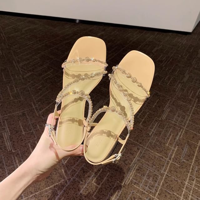 Strappy Heel Rhinestone Chunky Sandals