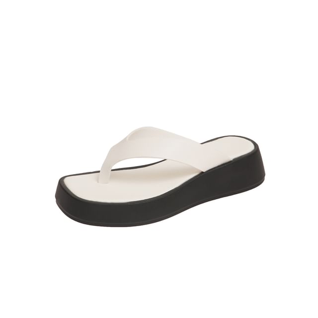 Platform Faux Flip-Flops Leather