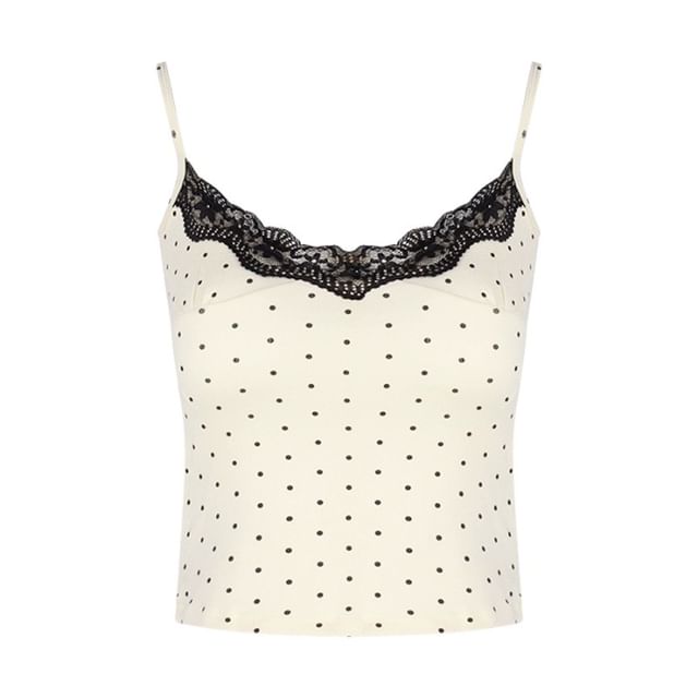Scoop Neck Lace Trim Dotted Cami Top