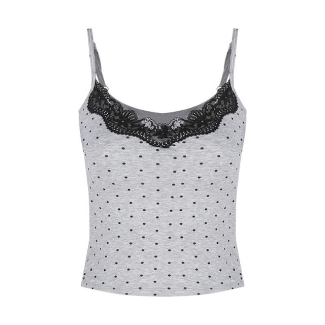 Scoop Neck Lace Trim Dotted Cami Top