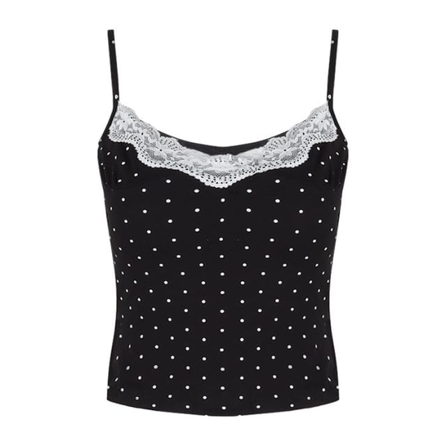 Scoop Neck Lace Trim Dotted Cami Top