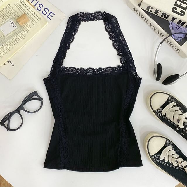 Halter Lace Panel Top