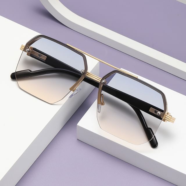 Double Bridge Half Metal Frame Sunglasses