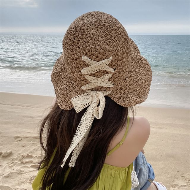 Cloche Hat Straw Lace-Up