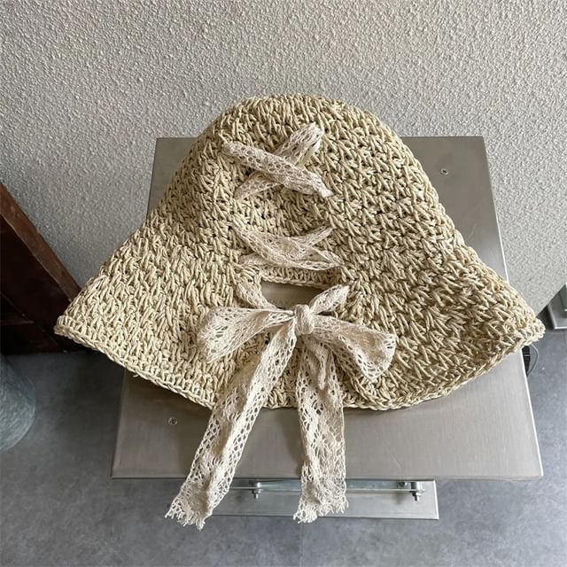 Cloche Hat Straw Lace-Up