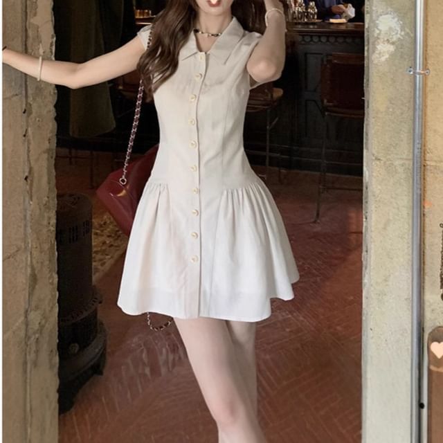 A-Line Mini Shirt Dress Short-Sleeve Plain