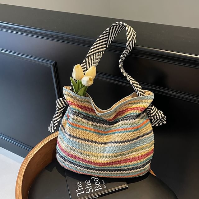 Striped Straw Shoulder Bag