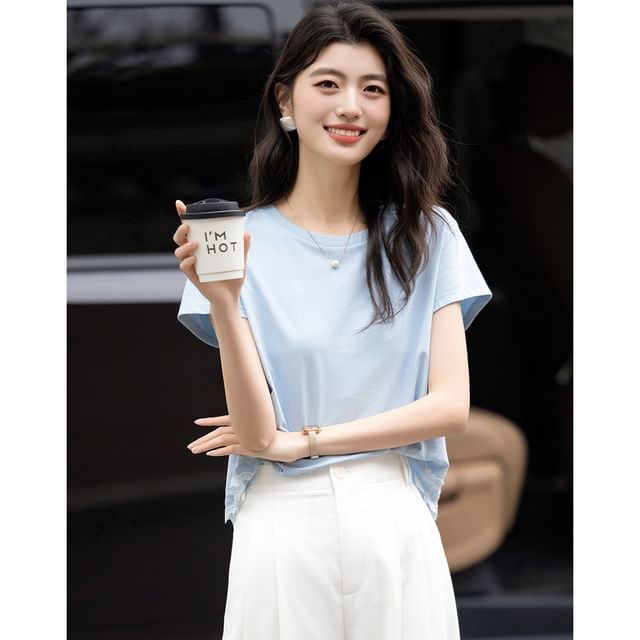 Crew Neck Lace Panel Short Sleeve Tee
