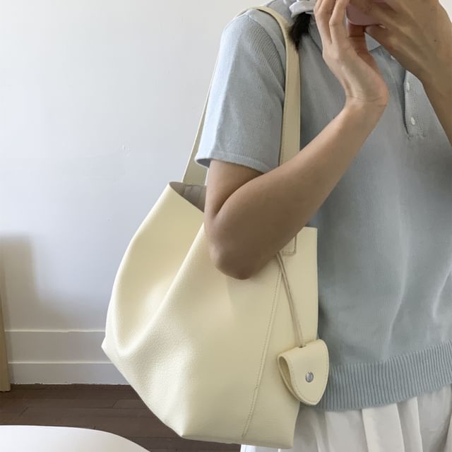 Faux Leather Shoulder Bag With Pouch & Accessory Holder