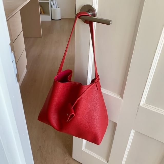 Faux Leather Shoulder Bag With Pouch & Accessory Holder