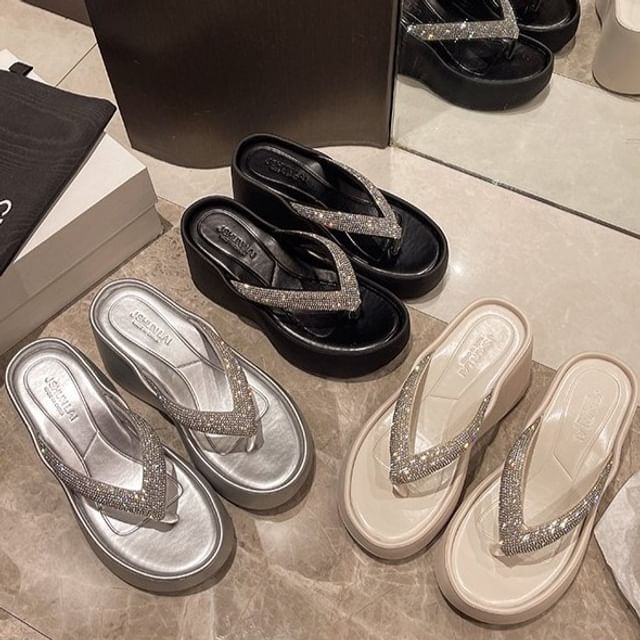 Flip-Flops Rhinestone Wedge Heel Platform