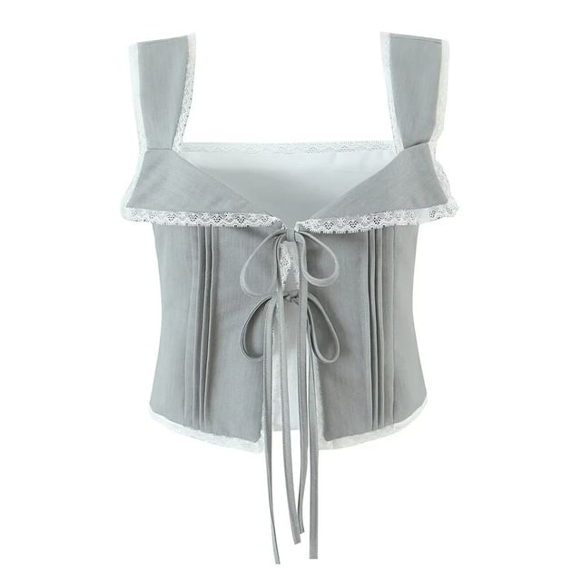 Square Neck Lace Panel Sleeveless Crop