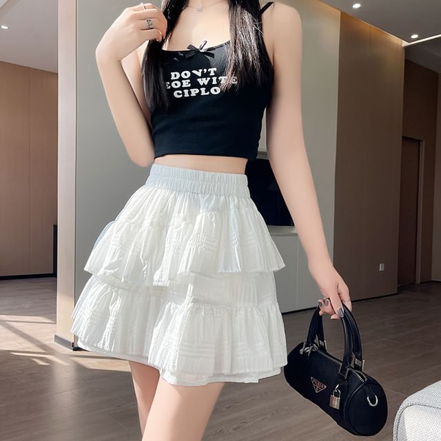 Ballet-Inspired Elastic-Waist Asymmetric Tiered Mini Flared Skirt